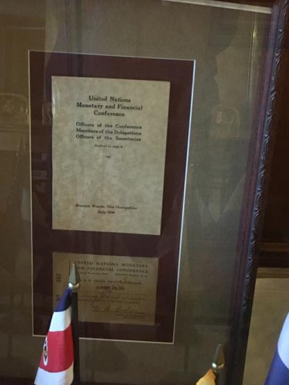 UN 1944 plaque commemorating Bretton Woods agreement
