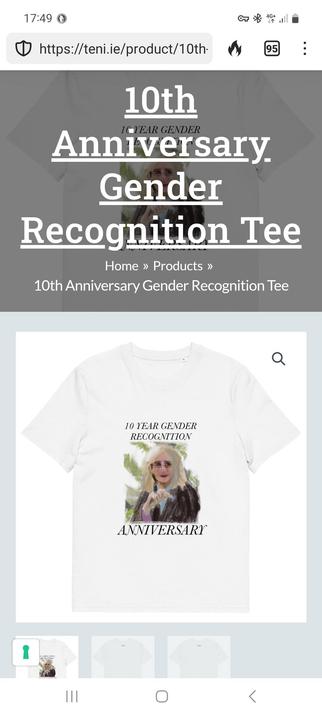 Screenshot of TENI online shop showing the 10th anniversary gender recognition tee