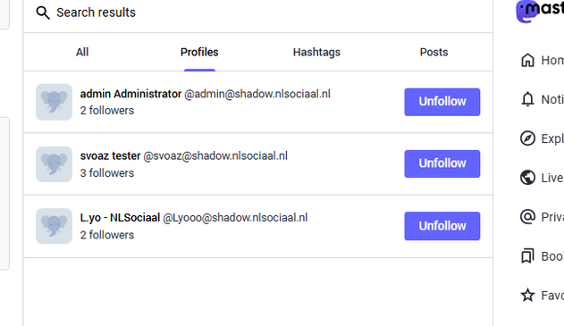 View from Mastodon of the accounts on the instance shadow.nlsociaal.nl