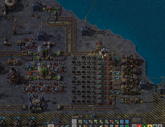 A screenshot of the game Factorio. The circuit display totals for the fish and duration.