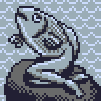 A "reverse mermaid" sitting on a rock for the theme "fishy", imagined as 48 x 48 pixel art (resized to 144x144)