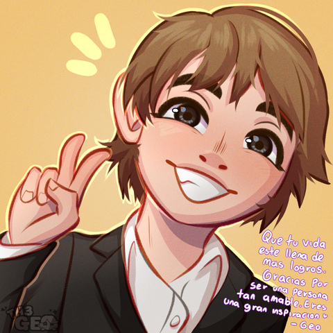 - Drawing Type:
Normal Style / Cell Shading / Icon

- [ 1 ] Character/s:
* Human / Female

- Background:
Flat Color (Yellow)

- Description:
Drawing of my best friend, smiling at the viewer while she's doing a peace sign with her hand