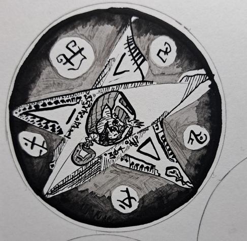 goblin stickers?
Black on white with greyscale.

Sticker 4, pentagram