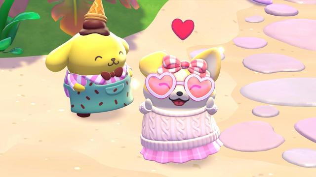 Screencap from the game, my puppy oc is standing with pompompurin.