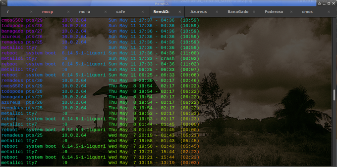 The screencap shows a computer screen with a bash terminal window open, displaying last; a list of system boot entries. The terminal window is set against a background image of a rural landscape with a cloudy sky, a structure resembling a small hut (sluis in NL lang), and some trees. The terminal window is titled "RemAD," and the tabs at the top include "Azureus," "BanaGado," "Poderoso," and "cmos." The list of boot entries includes various timestamps, user names, and system versions, with colors ranging from green to red, indicating, lolcat colours, not different statuses or times. The terminal window is open on a Linux operating system, as indicated by the "system boot" entries and the "RemAD" title, which is a Linux distribution. The background image is in sepia, with the terminal window overlaying it, creating a contrast between the technical interface and the natural scene.

Ovis2-8B

🌱 Energy used: 0.191 Wh