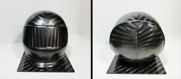 Front and rear of the carbon fibre 1:6 scale helmet.