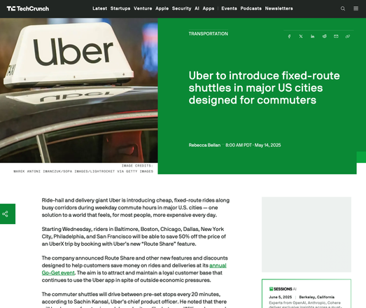 TechCrunch article on Uber about to introduce shuttles without ever mentioning the word "bus"