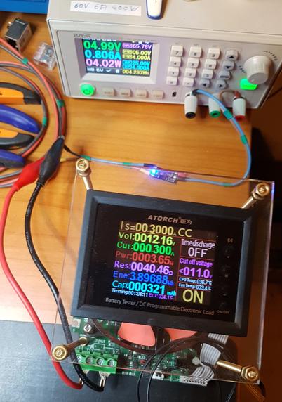 THIS is how imma test that - the use case requires a 5V input (i'll try and test a 4.5V source, later)

…the point is, that the DCDC converter operates in a LOADED scenario!

300 mA, for now!
it's mildly warm, to the touch - 1st stage checks out!