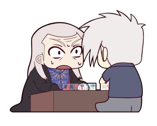 chibi akagi and washizu playing at a tiny table