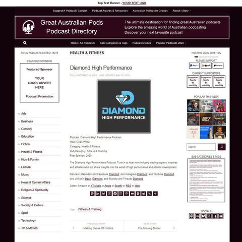 Diamond High Performance Podcast
Screenshot of the podcast listing on the Great Australian Pods website