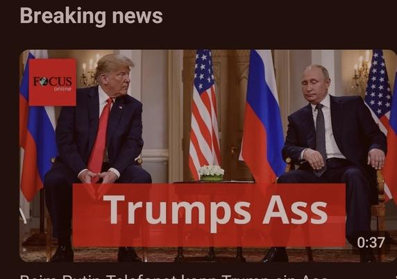 Video Vorschau mit großem roten Text: Trumps Ass