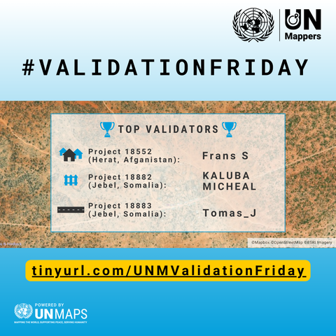 UN Mappers top #ValidationFriday validators: Frans S, KALUBA MICHEAL, Tomas_J