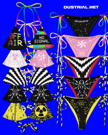 eco str bikini tops and bottoms, various designs