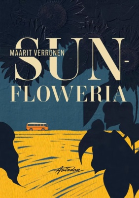 Sunfloweria-kirjan kannessa bussi ajaa sinistä taivasta vasten keltaisten peltojen poikki. Kansi muodostaa siis viittauksen Ukrainan lippuun. Yläreunassa on tummalla taustalla kohokuviona auringonkukkia.