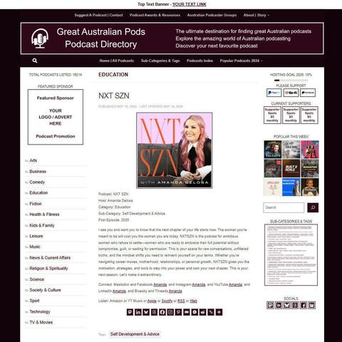 NXT SZN
Screenshot of the podcast listing on the Great Australian Pods website