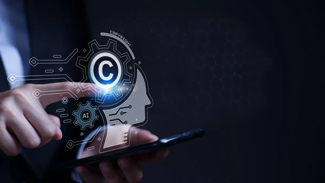 An abstract photo montage with a finger pointing into a head with areas marked Copyright and AI, Caption reads 'The government wants to allow AI companies can take copyrighted content without permission unless the owner opts out'