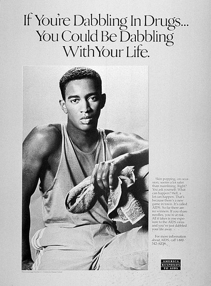 CDC poster from 1989 highlighting the threat of AIDS associated with drug use.