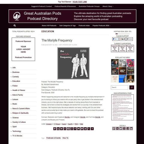 The Morlyfe Frequency
Screenshot of the podcast listing on the Great Australian Pods website