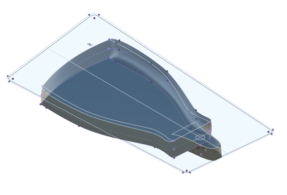 A screen capture from Fusion 360.  It shows a sketch derived from the Inkscape SVG, two additional sketches showing profiles at various heights, and a solid body lofted from the sketches forming a convex hull around the flush cutters' handles and a separate hull around the blades.