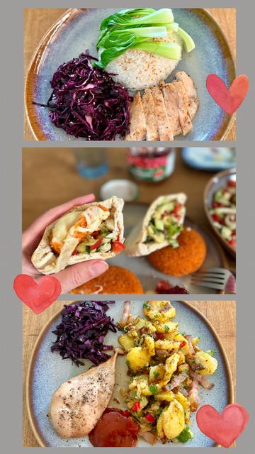 A compilation of three photos showing the different meals as described in the post.