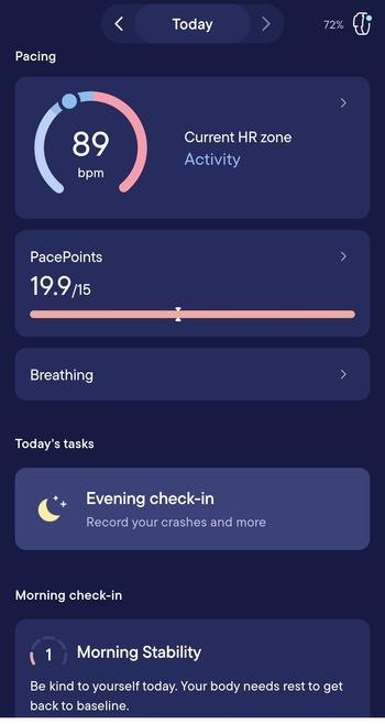 My visible app screen showing im at 19.9 out of 15 available "pace points " for today. 

Further down the screenshot it warns me to be kind to myself today.