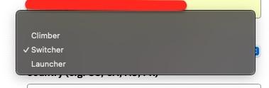 A dropdown menu displaying three options: "Climber," "Switcher" (selected), and "Launcher."