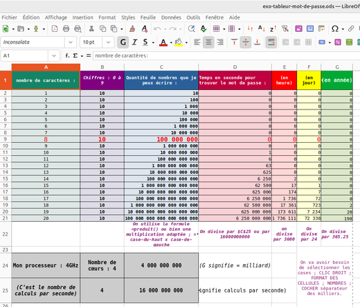 tableur : temps de calcul mot de passe