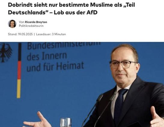 Zeitungsbericht: „Dobrindt sieht nur bestimmte Muslime als „Teil
Deutschlands" - Lob aus der AfD“