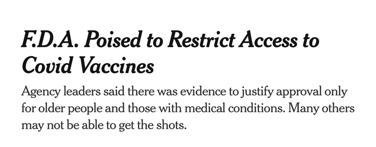 F.D.A. Poised to Restrict Access to Covid Vaccines
Agency leaders said there was evidence to justify approval only for older people and those with medical conditions. Many others may not be able to get the shots.