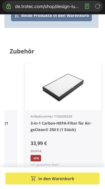 HEPA13-Filter für Airgoclean 250E: 33,99€
