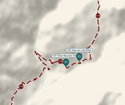 Screenshot of two "dots" on followmychallenge map for TAR No 2 bike race.
