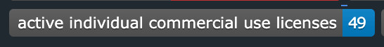 an image showing that komorebi, a tiling window manager for Windows, currently has 49 active individual commercial use licenses