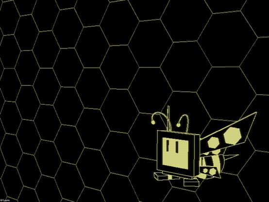 beeputer placed in the bottom right corner along with a hexagon background with faint scan-lines over the image, the image itself appears to look like a 4:3 resolution wallpaper