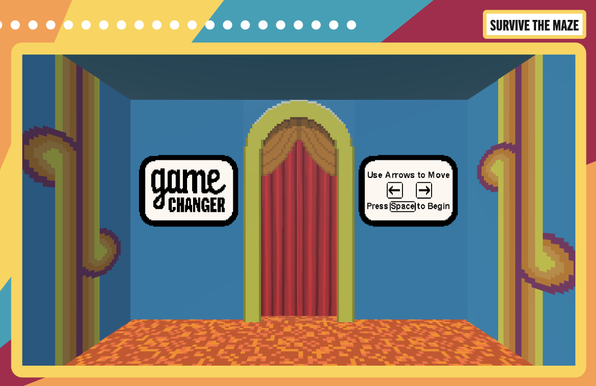 A screenshot of "Survive the Maze," now playable at minigames.dropout.tv. Developed with 1S Studios.