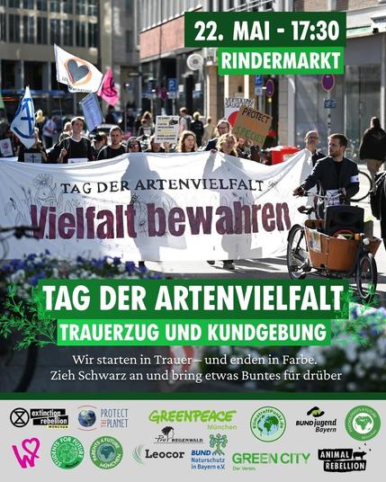 Demozug mit großem Banner 'Tag der Artenvielfalt - Vielfalt bewahren '