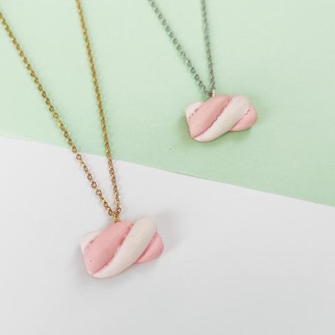 Necklace with twisted marshmallow in white and pink