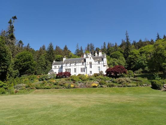 We spent most of the day at Logie Steading. Looking for bugs in their lovely gardens and wild flowers in the woods. Pick of the bugs today was a huge Narrow-bordered Bee Hawk-moth, top bug!. Photo is looking over the lawn to impressive Logie House and trees beyond.