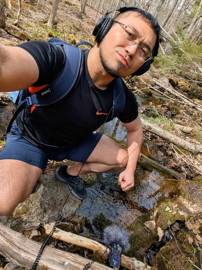 Recording water sounds in a very small and quiet stream.