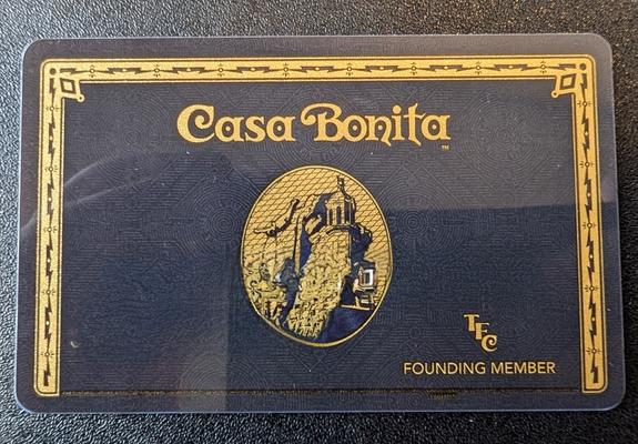 A photo of a casa bonita founders card