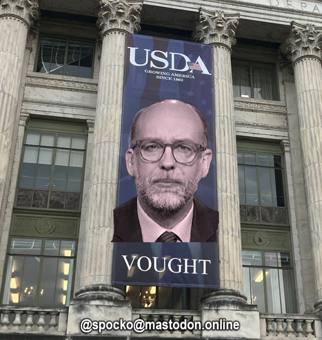 Russ Vought on the banner at USDA' photoshopped by spocko