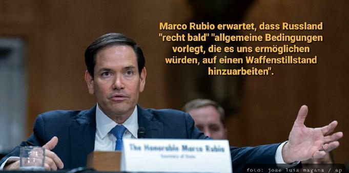 Marco Rubio erwartet, dass Russland "recht bald" "allgemeine Bedingungen vorlegt, die es uns ermöglichen würden, auf einen Waffenstillstand hinzuarbeiten".
foto: jose luis magana / ap
