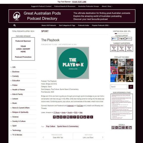 The Playbook
Screenshot of the podcast listing on the Great Australian Pods website