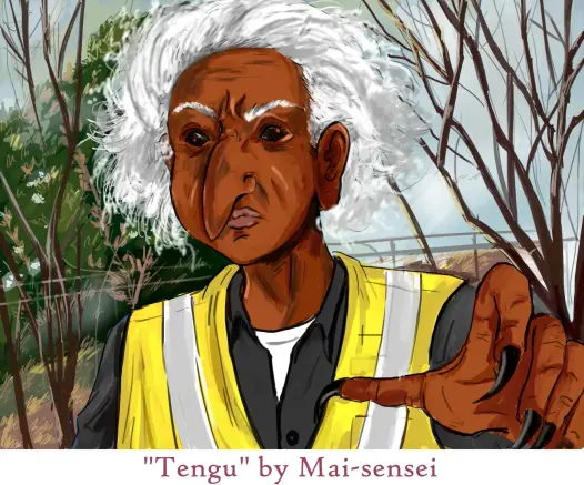 Tengu in refective jacket