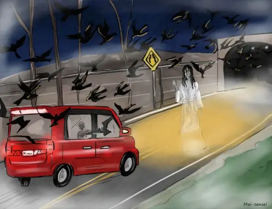 Ghost standing in front of a car