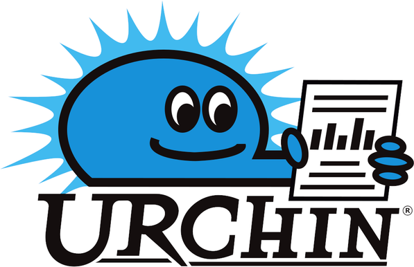 Urchin Software logo: a cartoon, blue, egg-shaped urchin holding what looks like a piece of paper with some bar charts on it.