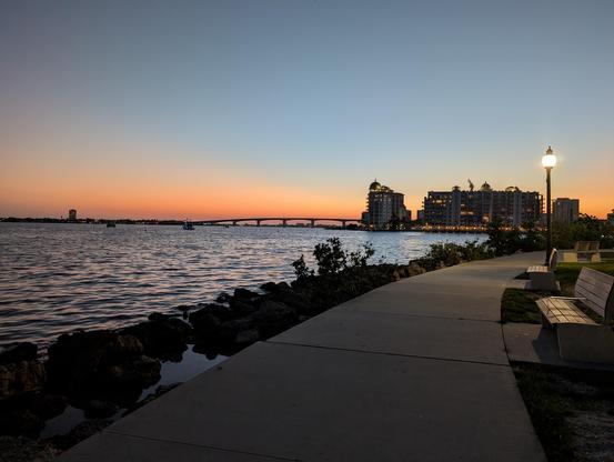 A look at Ringling Causeway across the bay from Island Park in Sarasota FL USA