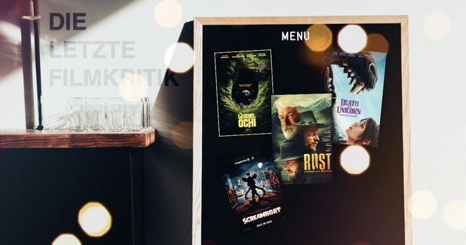 Filmposter-Auswahl: Die Legende von Ochi, WO/MEN und Tanz der Titanen (Rumours) als Coverbild des Podcasts "Die Letzte Filmkritik" über diese Filme.