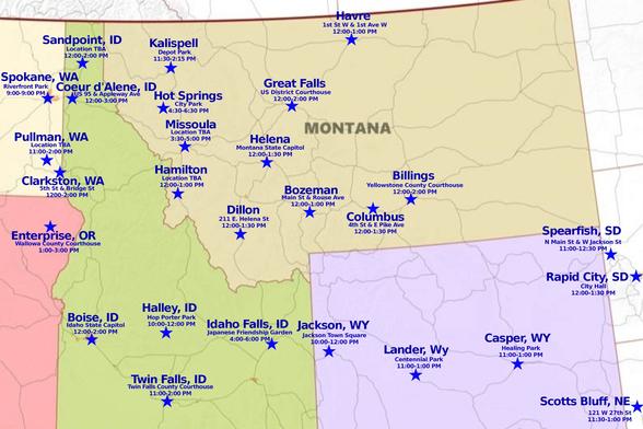 PROTESTS - Saturday,June 14th
#billings #bozeman #columbus #dillon #greatfalls #hamilton #havre #helena #hotsprings #kalispell #missoula
#casper #jackson #lander
#clarkston #pullman #spokane
#rapidcity #spearfish
#enterprise
#scottsbluff
#boise #coeurd'alene #hailey #idahofalls #sandpoint #twinfalls
