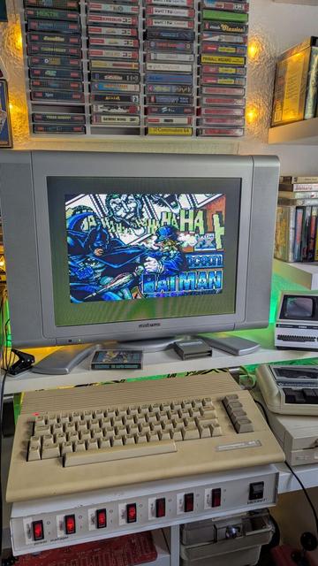 Commodore 64 Setup playing Batman on the screen