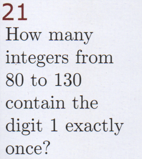 How many integers from 80 to 130 contain the digit 1 exactly once?